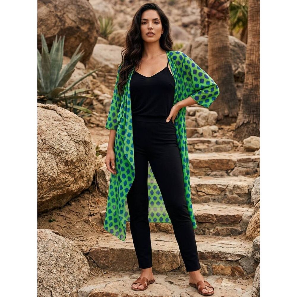 🔹️LuLaRoe Green & Blue Shirley Flowy Open Front Kimono/Duster Small
